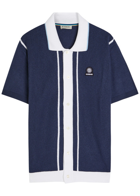 SANDBANKS-Knit striped cotton-blend shirt 