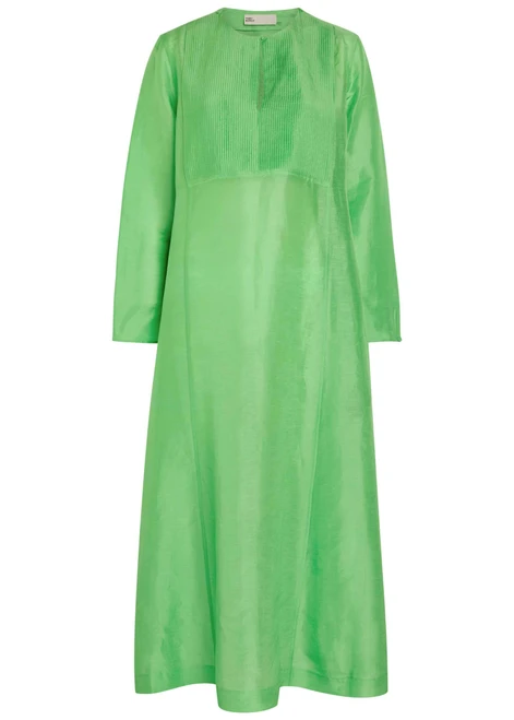 TORY BURCH-Pleated linen and silk-blend midi kaftan dress