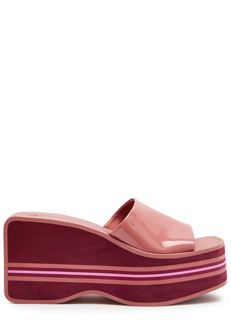 CHLOE-Swimming Cool 90 striped patent leather wedge mules
