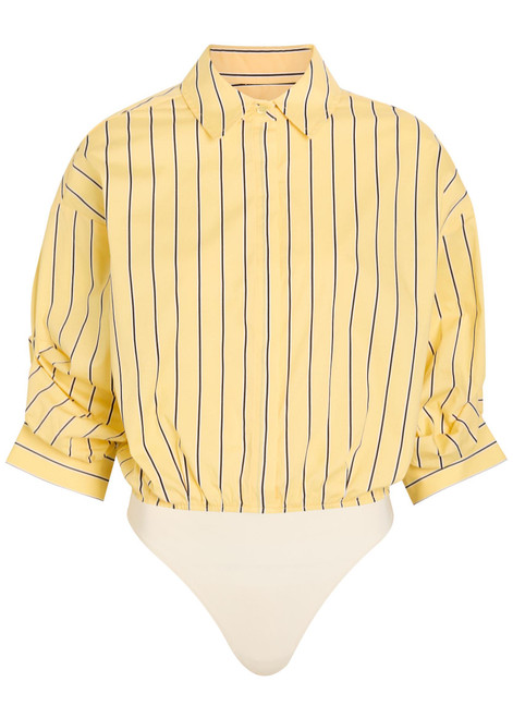 STAUD-Traverse striped stretch-cotton poplin shirt bodysuit 