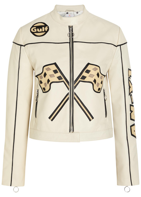 AN-Y1-Helmut padded appliquéd leather jacket