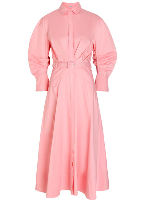 REBECCA VALLANCE-Dianthe belted stretch cotton-poplin midi shirt dress