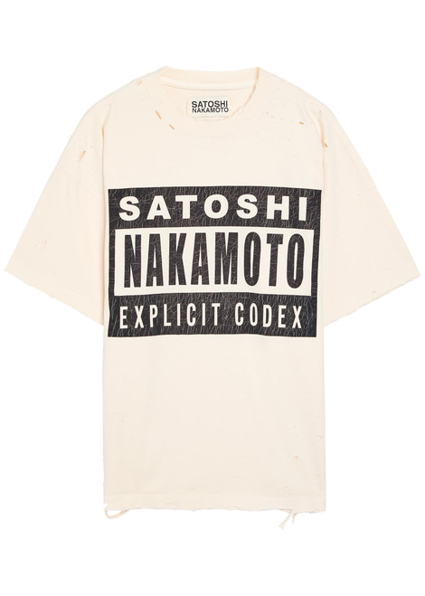 SATOSHI NAKAMOTO-Explicit Code distressed cotton T-shirt