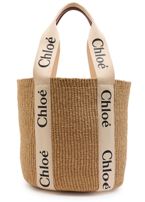 CHLOE-Woody large logo-print raffia basket bag