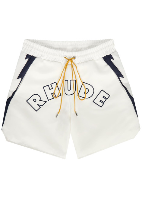 RHUDE-Logo lightning-embroidered satin shorts