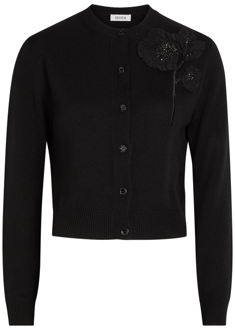 ERDEM-Floral-embellished merino wool cardigan 