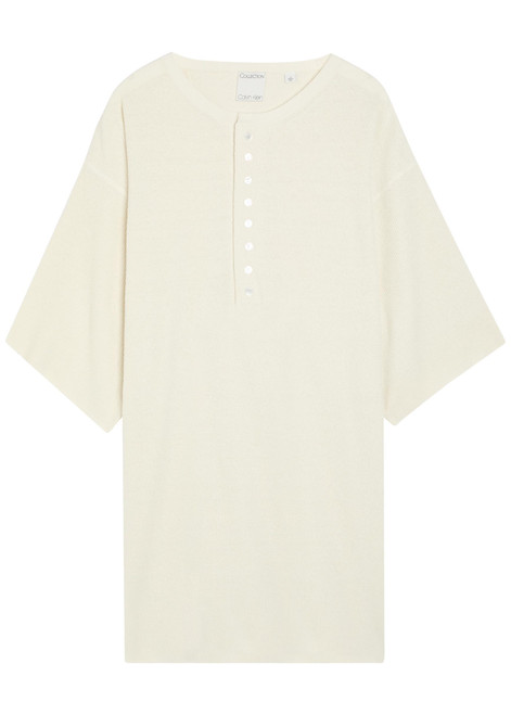 CALVIN KLEIN-Round-neck ribbed-knit silk top 