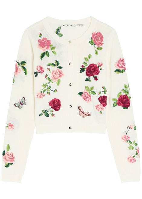 ALICE + OLIVIA-Dollie floral-embroidered knit cardigan 