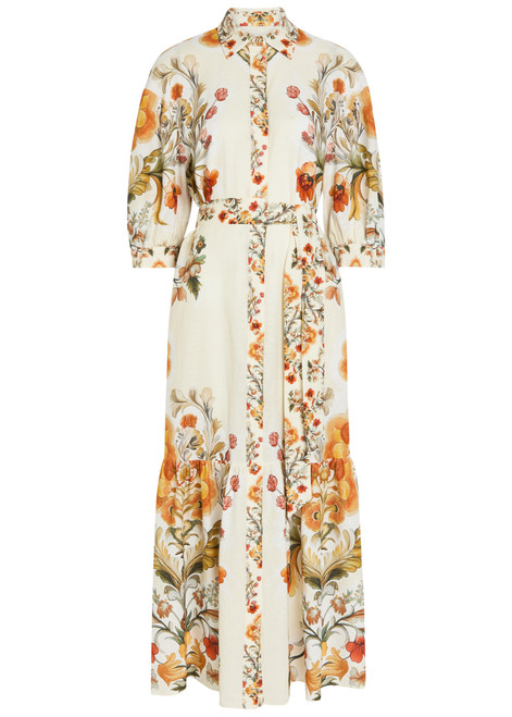 BORGO DE NOR-Bianca floral-print belted linen-blend maxi shirt dress
