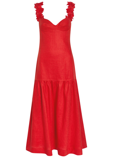 ANDRES OTALORA-Ser Arte floral-appliquéd linen midi dress