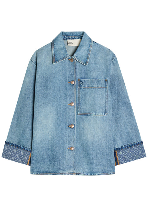 TORY BURCH-Logo washed denim barn jacket
