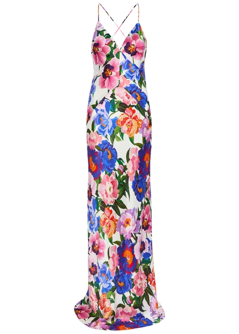 BORGO DE NOR-Olive floral-print satin maxi dress
