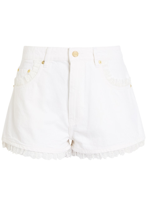 GANNI-Lace-trimmed denim shorts