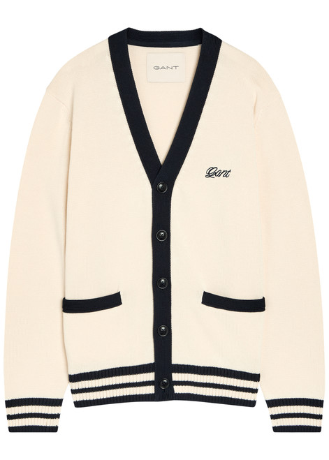 GANT-Logo-embroidered cotton-knit cardigan