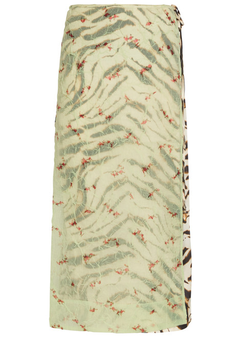 GANNI-Zebra-print layered satin maxi wrap skirt