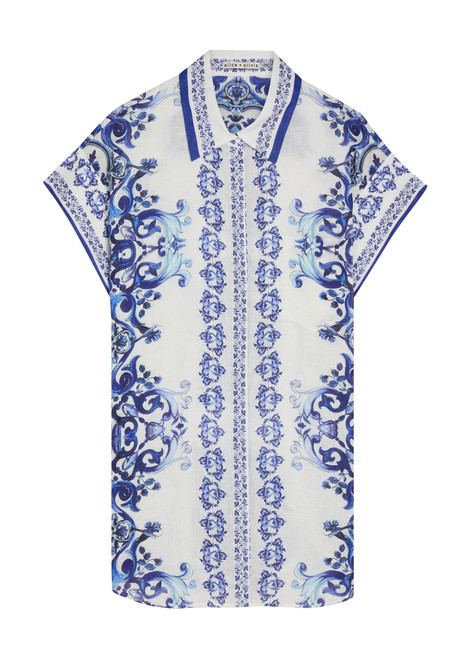 ALICE + OLIVIA-Finely printed linen mini shirt dress
