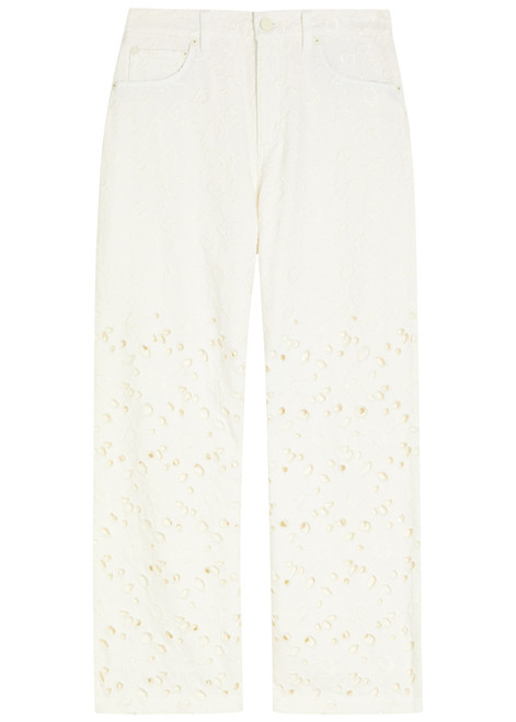 ALICE + OLIVIA-Chic cutwork embroidered wide-leg jeans