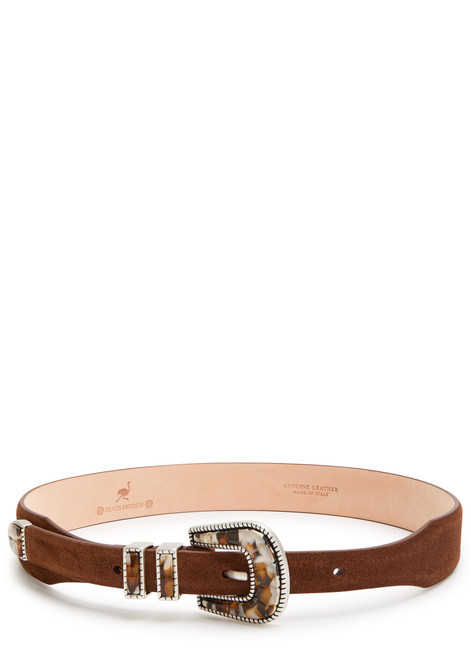 SILVER OSTRICH-Crazy suede belt 