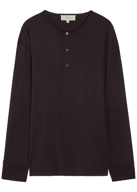 STUDIO NICHOLSON-Wool-jersey henley T-shirt