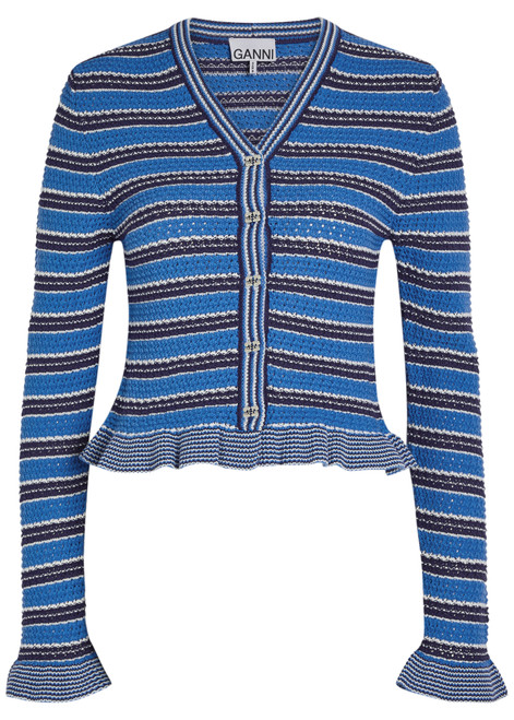GANNI-Striped cotton-knit cardigan