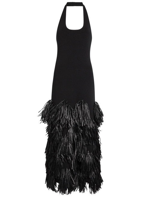 AJE-Elva fringed-raffia knit maxi dress