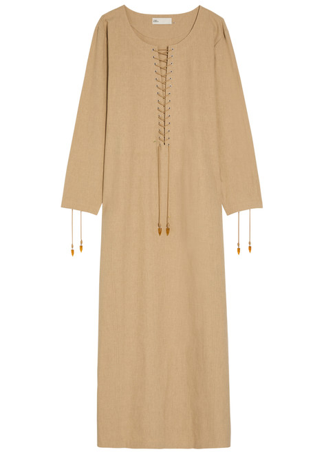 TORY BURCH-Lace-up linen-blend maxi tunic dress