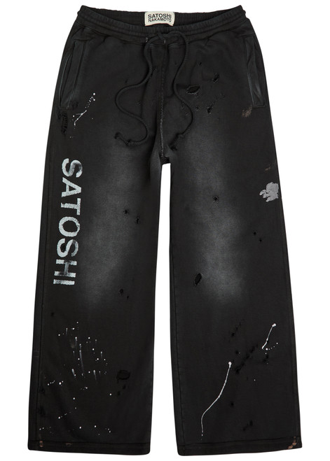 SATOSHI NAKAMOTO-Luke printed distressed wide-leg cotton sweatpants