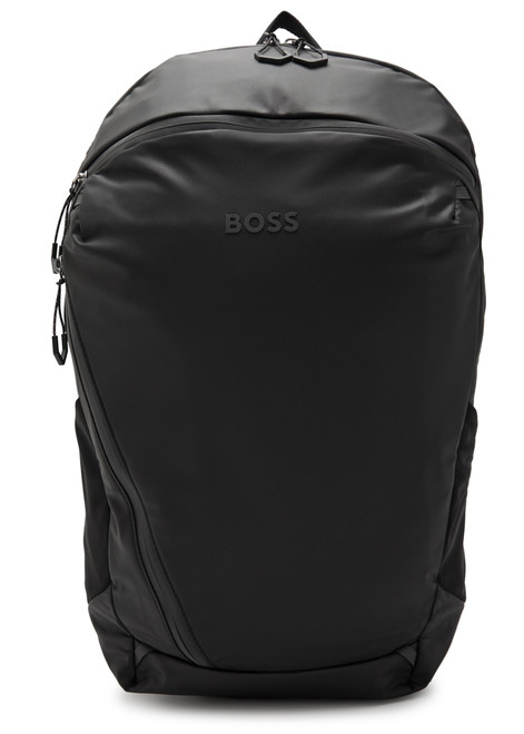 BOSS-Stenson logo coated faux leather backpack
