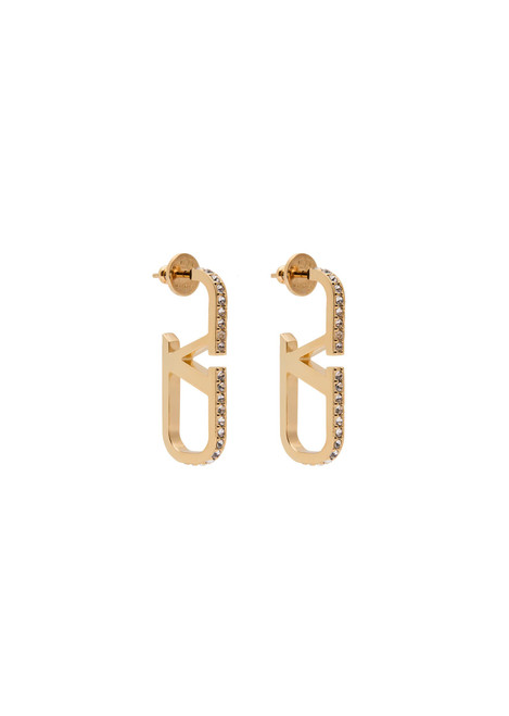 VALENTINO GARAVANI-VLogo crystal-embellished hoop earrings