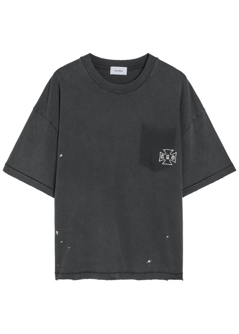 ASKYURSELF-Logo-embroidered distressed cotton T-shirt