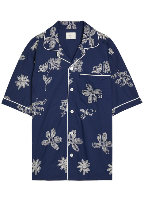 CHE-Floral-embroidered cotton-poplin shirt 