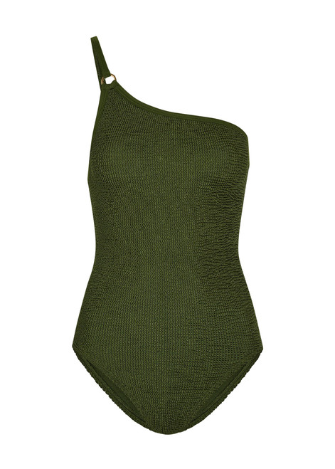 HUNZA G-Clara one-shoulder crinkle swimsuit