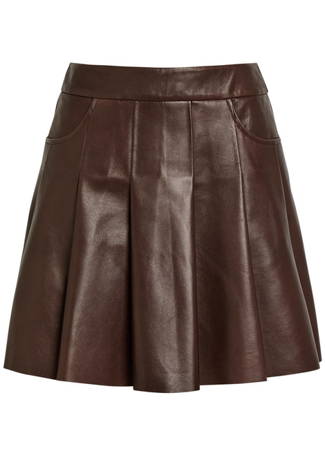 NOUR HAMMOUR-Pleated leather mini skirt
