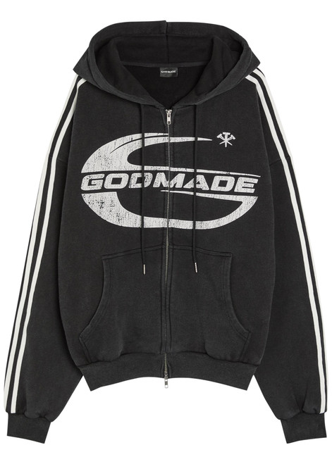 GODMADE-Imperial logo striped hooded cotton sweatshirt