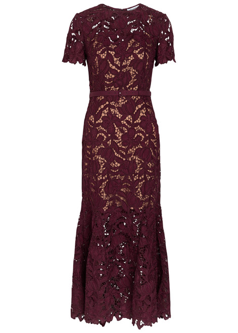 SELF-PORTRAIT-Belted guipure lace midi dress
