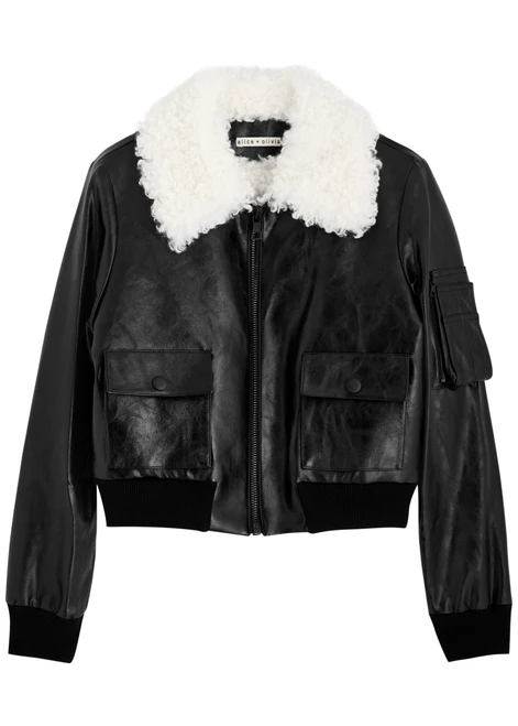 ALICE + OLIVIA-Willard faux fur-trimmed faux leather jacket