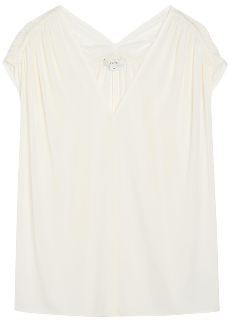 VINCE-Gathered stretch-silk blouse