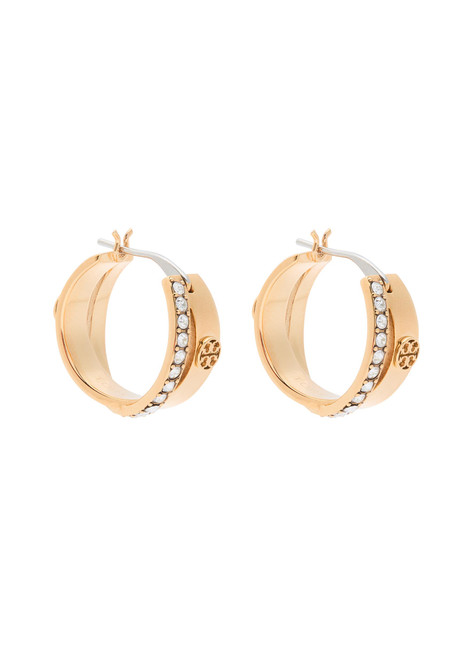 TORY BURCH-Icon pavé double-hoop 18kt gold-plated hoop earrings 