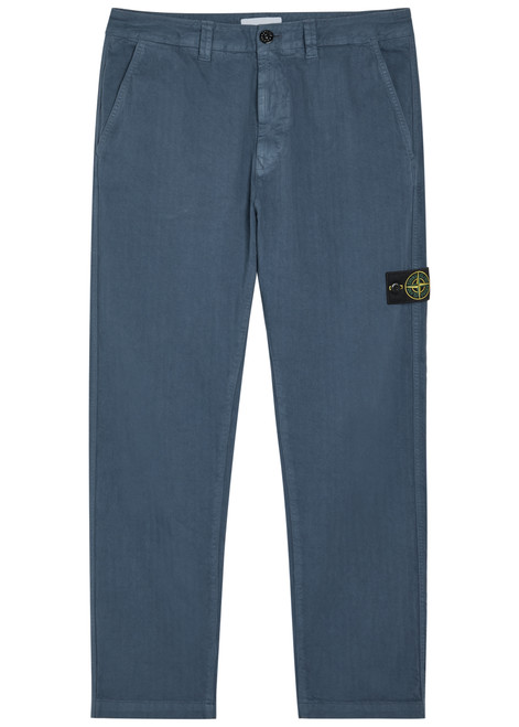STONE ISLAND-Logo-appliquéd herringbone cotton trousers