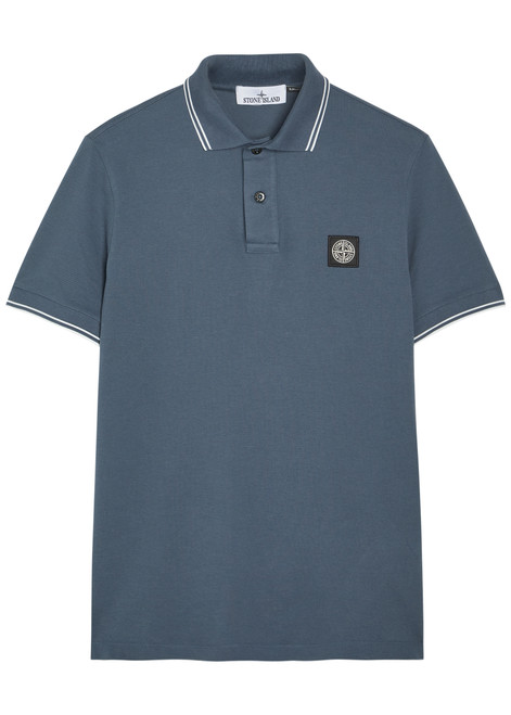 STONE ISLAND-Logo-appliquéd piqué cotton polo shirt