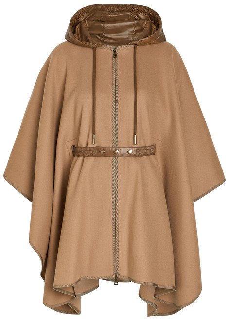 MONCLER-Hooded belted wool-blend cape coat