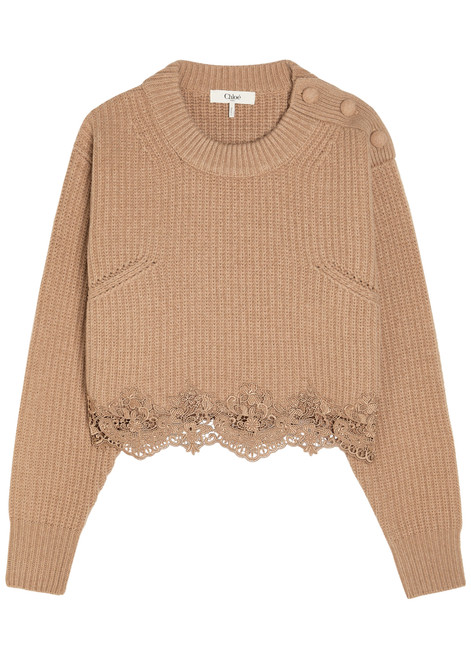 CHLOE-Lace-trim wool and cashmere-blend jumper 
