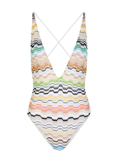 MISSONI-Patterned V-neck fine-knit swimsuit 