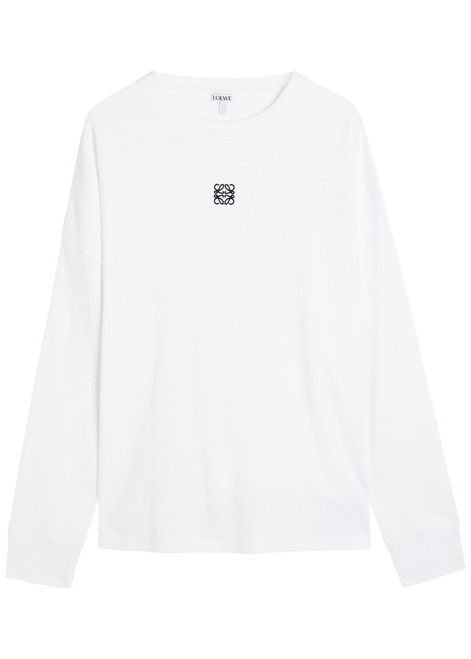 LOEWE-Logo-embroidered long-sleeve cotton T-shirt