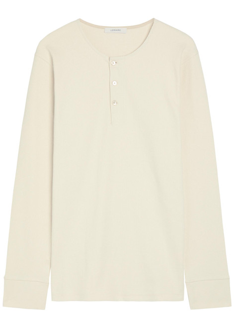 LEMAIRE-Ribbed cotton and linen-blend henley T-shirt