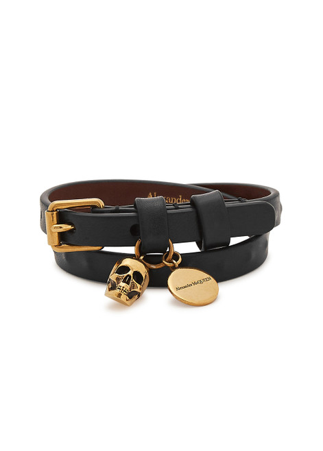 ALEXANDER MCQUEEN-Black leather wrap bracelet