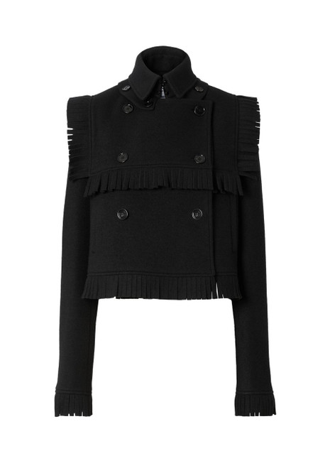 BURBERRY-Fringed cashmere wool blend cropped trench coat