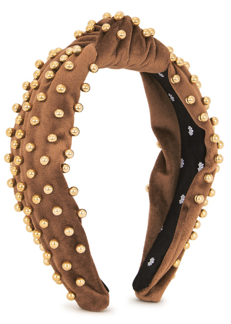 LELE SADOUGHI-Brown bead-embellished velvet headband	