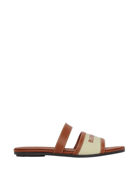 BURBERRY-Logo print canvas and leather sandals