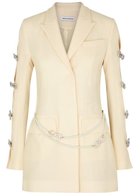 MACH & MACH-Ivory bow-embellished wool blazer dress